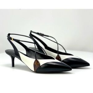 Louis Vuitton Black and Cream Slingback Heels